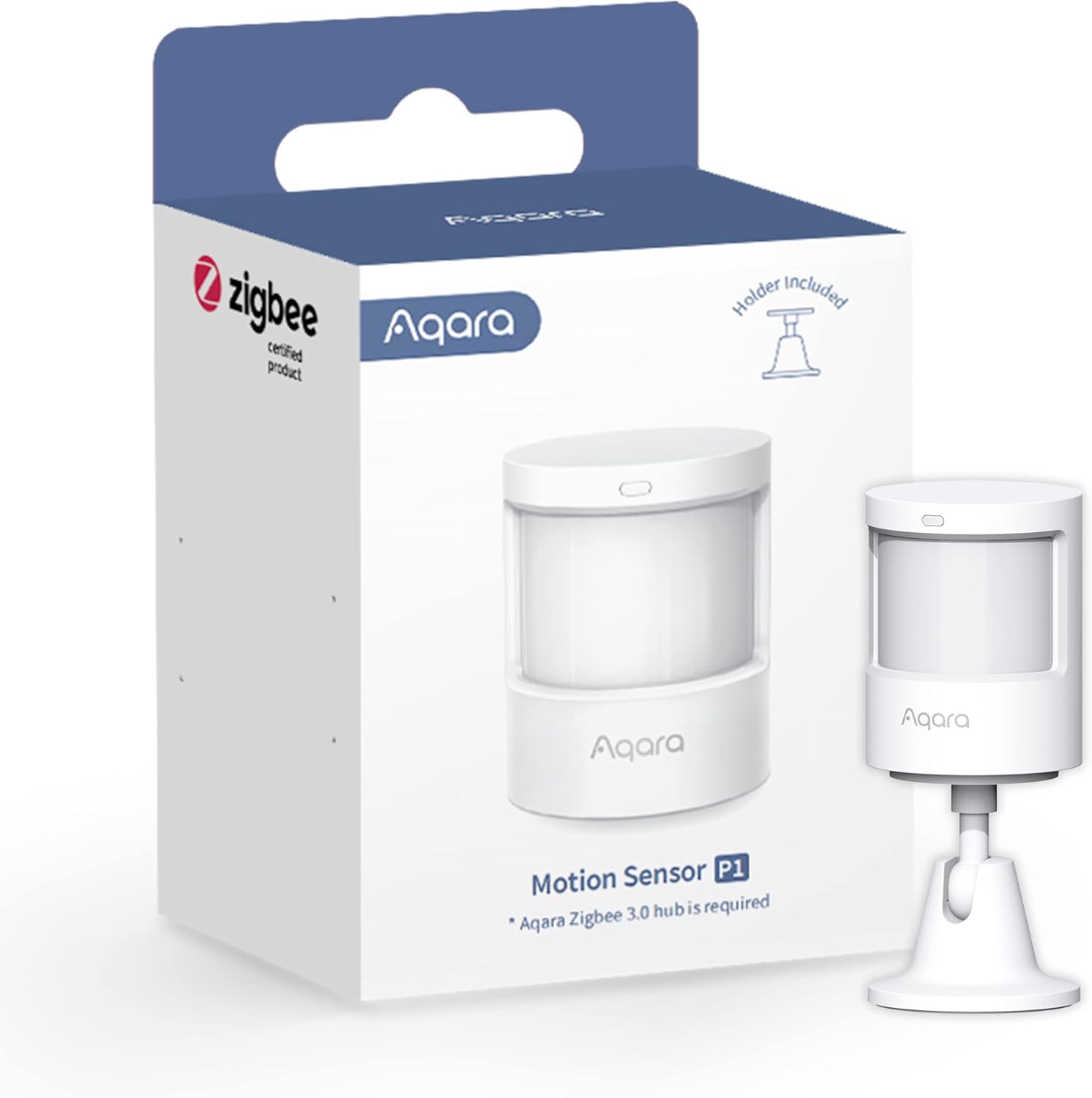 Aqara Zigbee motion sensor P1 in white with packaging showing 5-year battery life for smart home automation
