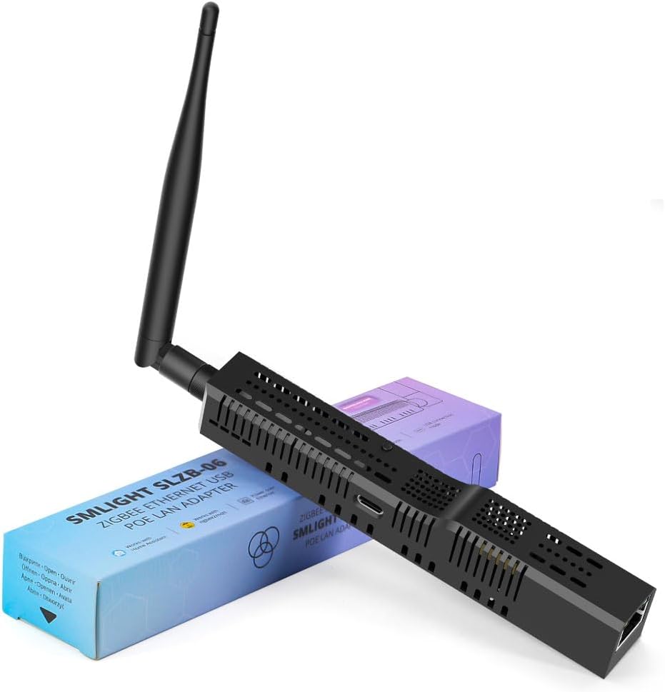 SMLIGHT Zigbee 3.0 gateway coordinator with antenna for Home Assistant and Zigbee2MQTT integration
